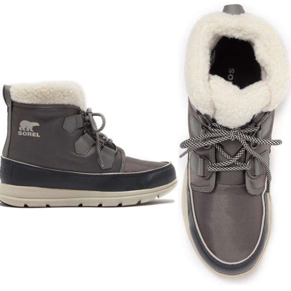 Sorel - gray waterproof boot with faux fur trim